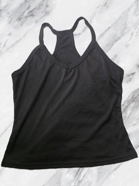 Women's Black Ribbed V-Neck Racerback Tank Top